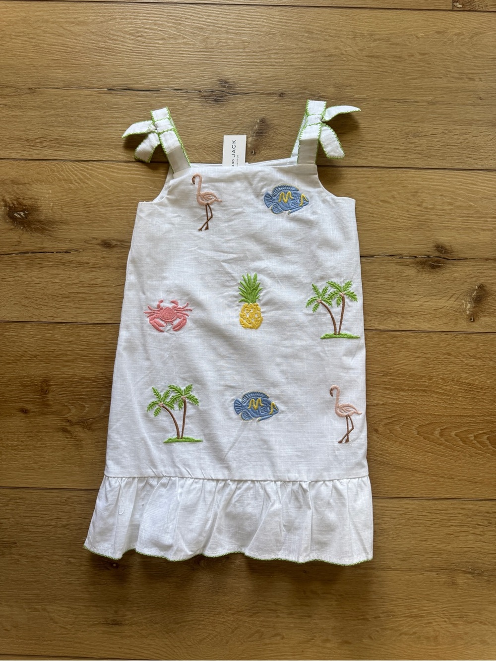 Janie and Jack White Sundress with Tropical Embroidery
